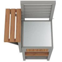 Wooden Garden Cabinet with Stainless Steel Worktop & 2-Tier Shelving, Versatile Sideboard for Patio or Balcony, 74L x 54W x 149H cm, Natural(m-10)