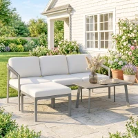 Outsunny 3 Piece Garden Dining Set, Outdoor Patio Furniture with 3 Seater Sofa, Footstool, Coffee Table and Cuhsions(m-2)