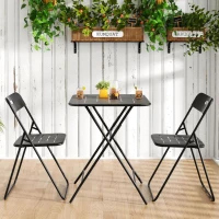 Set bistro pieghevole in 3 pezzi in acciaio, con 2 sedie + 1 tavolo, Nero(m-1)