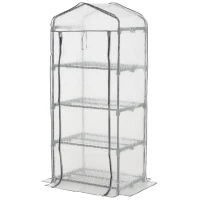 Outsunny 4 Tiers Mini Portable Greenhouse - Compact Plant Grow Shed with Metal Frame and PE Cover, 160H x 70L x 50W cm, White(m-21)