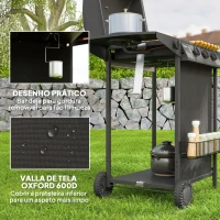 Outsunny Barbacoa de Gas con 3 Quemadores Quemador Lateral Tapa con Termómetro Parrilla y Mesa Lateral Ruedas 108x54x97 cm Negro(m-7)