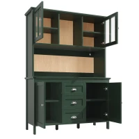 Smart Storage Cabinet with 4 Doors & 3 Drawers, Tall Sideboard with App-Controlled USB LED Lighting, 120L x 40W x 179H cm, Green(m-2)