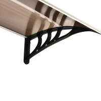 Outsunny Curved Window Door Canopy Aluminium Rigid Plastic Polycarbonate Fixed Outdoor Awning Modern Design UV Water Rain Resist 100 x 75cm Brown(m-10)