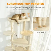 PawHut 79 Inch Cat Tree, Extra Tall Large Cat Tower with Scratching Posts, 2 Perches, 2 Caves, Large Hammock, Pompoms, Multi-Level Plush Kitty Condo for Multiple Indoor Kittens(m-5)