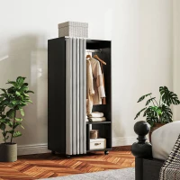 HOMCOM Armoire penderie Armoire de Rangement Mobile avec rideau, Panneaux de Particules, tringle de suspension, noir(m-10)