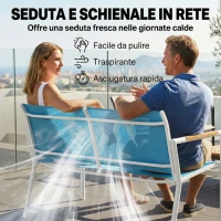 Outsunny Set Giardino 4 Posti Divano, Poltrone, Tavolo in Metallo, Blu.(m-5)