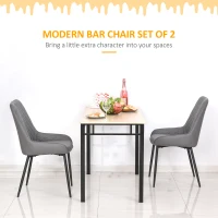 HOMCOM Set Of 2 Quilted PU Leather Dining Chairs with Metal Frame 4 Legs Foot Caps Home Seating Modern Stylish Executive Grey(m-5)