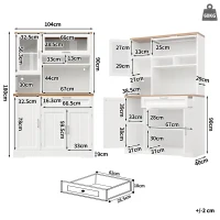 Tall Display Cabinet with 3-Door Storage and Large Worktop, Versatile Sideboard for Kitchen and Living Area, 104L x 40W x 180H cm, White(m-3)