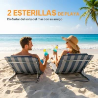 Outsunny Conjunto de 2 Esterillas con Respaldo Reclinable Reposacabezas y Bolsa de Transporte 134x48x33-43 cm Blanco y Azul(m-4)