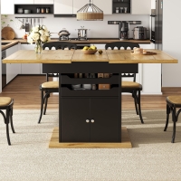 Telescopic Dining Table with 2 Pull-Out Drawers & Integrated Cabinet, Extendable Kichen Table for 4-6 people, 110-140L x 80W x 76H cm, Black
