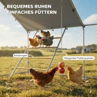PawHut Hühnerstall, Freilaufgehege für Hühner, mit UV-beständiger Plane, Stahlgitter, Futterautomat, für 12-18 Hühner(m-5)