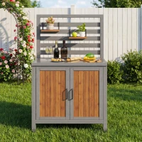 Weatherproof Garden Cabinet with Stainless‑Steel Worktop, Versatile Grilling Station for Patio and Balcony, 80L x 51W x 148.5H cm, Natural(m-7)