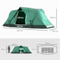 Outsunny Tenda da Campeggio 6 Posti Idrorepellente con Protezione UV, Pali in Fibra di Vetro, 4.55x2.2x1.8 m, Verde(m-3)