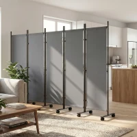 Outsunny Biombo de Ambiente 5 peças 252x40 cm Biombo Autoportante com 12 Rodas Dobrável Divisória DIY Cinza Escuro(m-4)