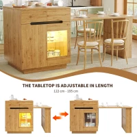 Versatile Kitchen Island with Extendable Table and 2 Drawers, Stylish Storage Cabinet for Dining Areas, 122-195L x 70W x 93.5H cm, Wood(m-5)