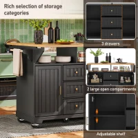 Extendable Kitchen Island with 3 Drawers and Adjustable Shelves, Trolley Cabinet with Double-Sided Drop-Leaf, 120L x 40-80W x 95H cm, Black(m-4)