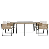 5-Piece Garden Dining Set with Hand-Woven Rope Chairs, Modern Garden Furniture Set for Balcony, 110L x 110W x 74H cm, Beige+Black(m-15)