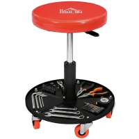 HOMCOM Rolling Mechanical Stool, Pneumatic Adjustable Workshop Stool with Tool Tray, Wheels - Orange(m-10)
