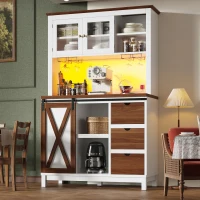 Modern Cabinet with App-Controlled RGB LED Lighting and Music Sync, Tall Sideboard with Adjustable Shelves, 104L x 40W x 180H cm, White(m-7)