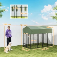 PawHut Recinto per Cani da Esterno in Acciaio con Tetto in Tessuto Oxford, Anti-UV, Impermeabile, 2 Ciotole, Verde(m-3)