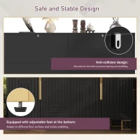 Stylish Sideboard with 2 Doors, 4 Shelves and Geometric Door Design, Durable Cabinet with Slim Metal Feet, 152L x 40W x 75H cm, Black(m-5)