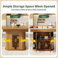 Extendable Dining Table with Hidden Storage and Glass Doors, Round Kitchen Table for 6 People, 118-158L x 118W x 77H cm, Walnut(m-5)