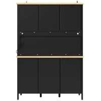Tall Sideboard with 4 Doors, 3 Drawers and Open Shelf, Versatile Storage Cabinet for Kitchen & Living Area, 120L x 40W x 179H cm, Black(m-12)