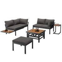 4-5 Seater Outdoor Furniture Set with Extendable Lift-Top Coffee Table, Versatile Outdoor Sofa Set for Patio, 224L x 56W x 65H cm, Gray(m-15)