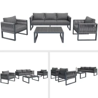 Stylish Garden Furniture Set with Galvanised Metal Frame, Comfortable Garden Sofa Set for 5 People, 167L x 61W x 63H, Gray(m-15)