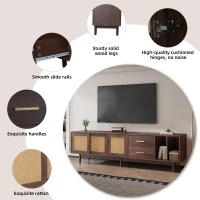 Stylish TV Stand Cabinet with Rattan Sliding Doors & 2 Drawers, Sturdy Media Console with Ample Storage, 190L x 40W x 52H cm, Wood(m-6)