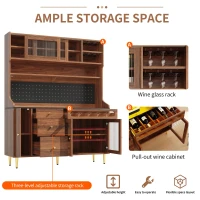 Stylish Highboard with LED Lighting & App Control, Freestanding Storage Cabinet with Adjustable Shelves, 145L x 39W x 171H cm, Walnut(m-5)