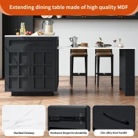 Extendable Bar Table with 2 Drawers and 4 Compartments, Expandable Kitchen Island for 2–6 People, 133-202L x 70W x 93.5H cm, Black(m-5)