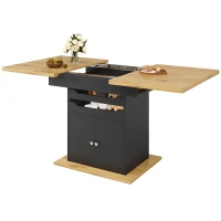 Telescopic Dining Table with 2 Pull-Out Drawers & Integrated Cabinet, Extendable Kichen Table for 4-6 people, 110-140L x 80W x 76H cm, Black(m-11)