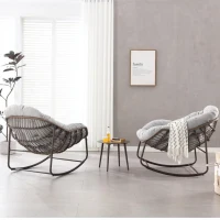 Schaukel-Eiersessel mit dickem Sitzkissen, Indoor & Outdoor Comfy Rocker Chair, 111x94.5x80 cm, Hellgrau(m-6)