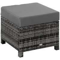 Outsunny Outdoor PE Rattan Footstool, Patio Wicker Ottoman with Cushion, for Backyard Garden Poolside Living Room 50 x 50 x 35 cm, Grey(m-1)