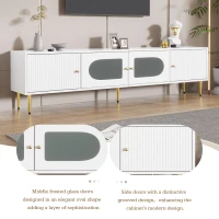 Stylish TV Stand with 2 Glass Doors and Metal Support Legs, Sturdy TV Cabinet for Living Room or Bedroom, 170L x 35W x 50H cm, White(m-6)