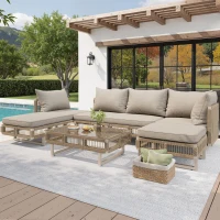 Rope-Woven Garden Sofa Set with 10 cm Thick Cushions, Versatile Garden Lounge Set with Splash-Proof Fabric, 225L × 167W × 62H cm, Beige(m-1)