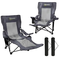 Outsunny 2er Set Campingstuhl faltbar Angelstuhl mit verstellbarer Rückenlehne Fußablage Getränkehalter Kopfstütze Dunkelgrau(m-11)