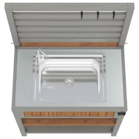 Weatherproof Garden Cabinet with Large Work Surface, Outdoor Kitchen Sideboard with Adjustable Shelves, 80L x 51W x 148.5H cm, Natural(m-13)