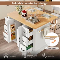 Mobile Kitchen Island with 2 Doors, 6 Drawers and Wood-Effect Worktop, Rolling Cart for Compact Dining Areas, 120L x 45W x 91H cm, White(m-5)