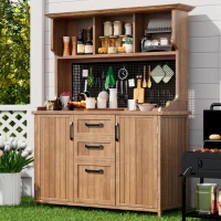 Freestanding Outdoor Cupboard with Drawers, Pegboard and Shelves, Sturdy Storage Cabinet for Kitchen, 120L x 50W x 185H cm, Natural(m-9)