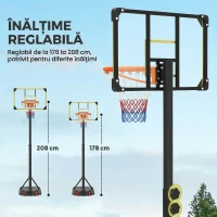 SPORTNOW Coș de baschet pentru adulți, înălțime reglabilă 2.1-2.4 m, cu roți și bază umplibilă, galben(m-4)