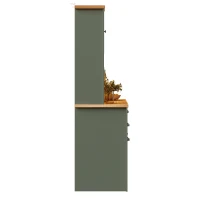 Tall Kitchen Cabinet with Glass Doors and LED Lighting, Versatile Sideboard with Adjustable Shelves, 120L x 45W x 188H cm, Antique Green(m-14)