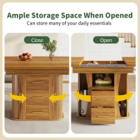 Extendable Dining Table with 3-Tier Hidden Storage and Sliding Rail, Round Kitchen Table for 6 People, 118-158L x 118W x 77H cm, Walnut(m-4)