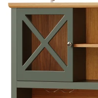 Tall Kitchen Cabinet with Glass Doors and LED Lighting, Versatile Sideboard with Adjustable Shelves, 120L x 45W x 188H cm, Antique Green(m-10)