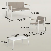 Outsunny 4 Seater Garden Furniture Set with Loveseat, Armchairs, Table, Metal Garden Sofa Set with Breathable Seats, Khaki(m-3)