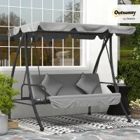 Outsunny Outdoor 2-in-1 Swing Chair Lounger 3 Seater Garden Swing Seat Bed Convertible Tilt Canopy W/ Cushion, Light Grey(m-9)