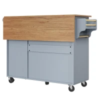 Multifunctional Kitchen Island with 3 Adjustable Shelves, Space-Saving Serving Trolley for Everyday Kitchen Use, 110L x 45-75W x 92H cm, Blue(m-11)