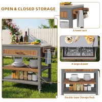 Mobile Wood Tool Cabinet with Stainless Steel Worktop, Weatherproof Barbecue Station for Outdoor Use, 80L x 51W x 91.5H cm, Natural(m-5)