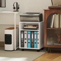 HOMCOM Druckerständer Druckertisch mit 2 offenem Regal feststellbaren Rollen für Büro Zuhause Fax Scanner 40 x 35 x 56 cm Weiß(m-6)